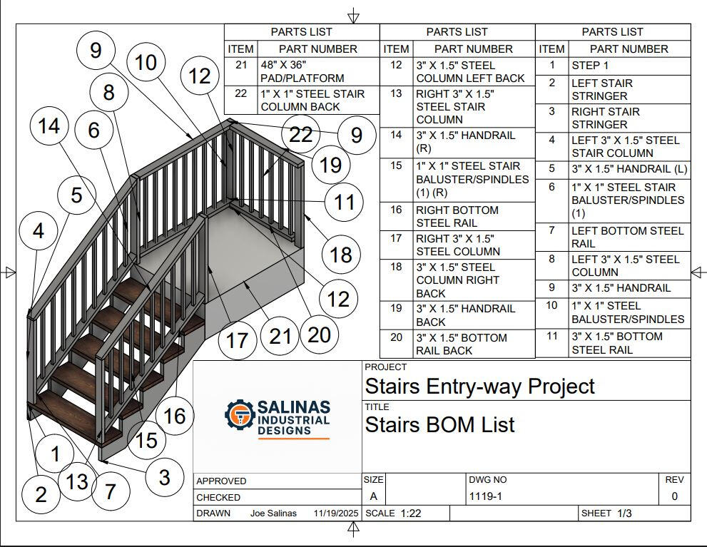 Stairway Dimensioned BOM List