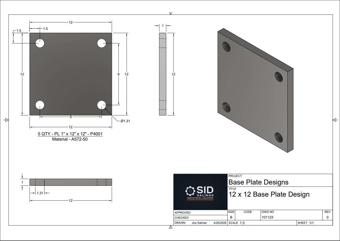 Base Plates 2D/3D Drafting Parts for Industrial Manufacturing